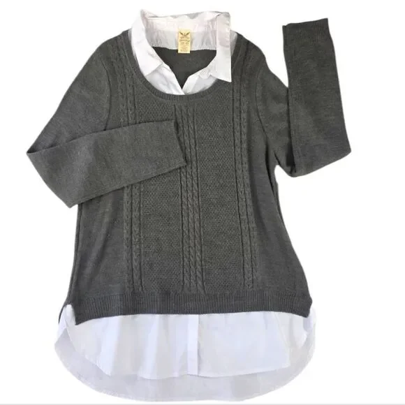 Faded Glory Women's Gray Knit Sweater with White Collared Shirt Layer Size XXL - Picture 1 of 15